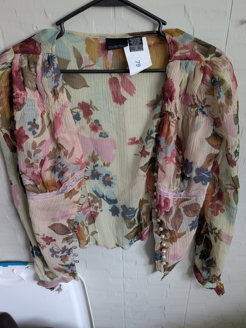 Newport News Floral Sheer Puff-Sleeve Blouse in Cream, Pink, Blue